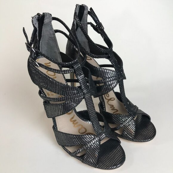 Sam Edelman Metallic Strappy Stiletto Sandals - Picture 1 of 9